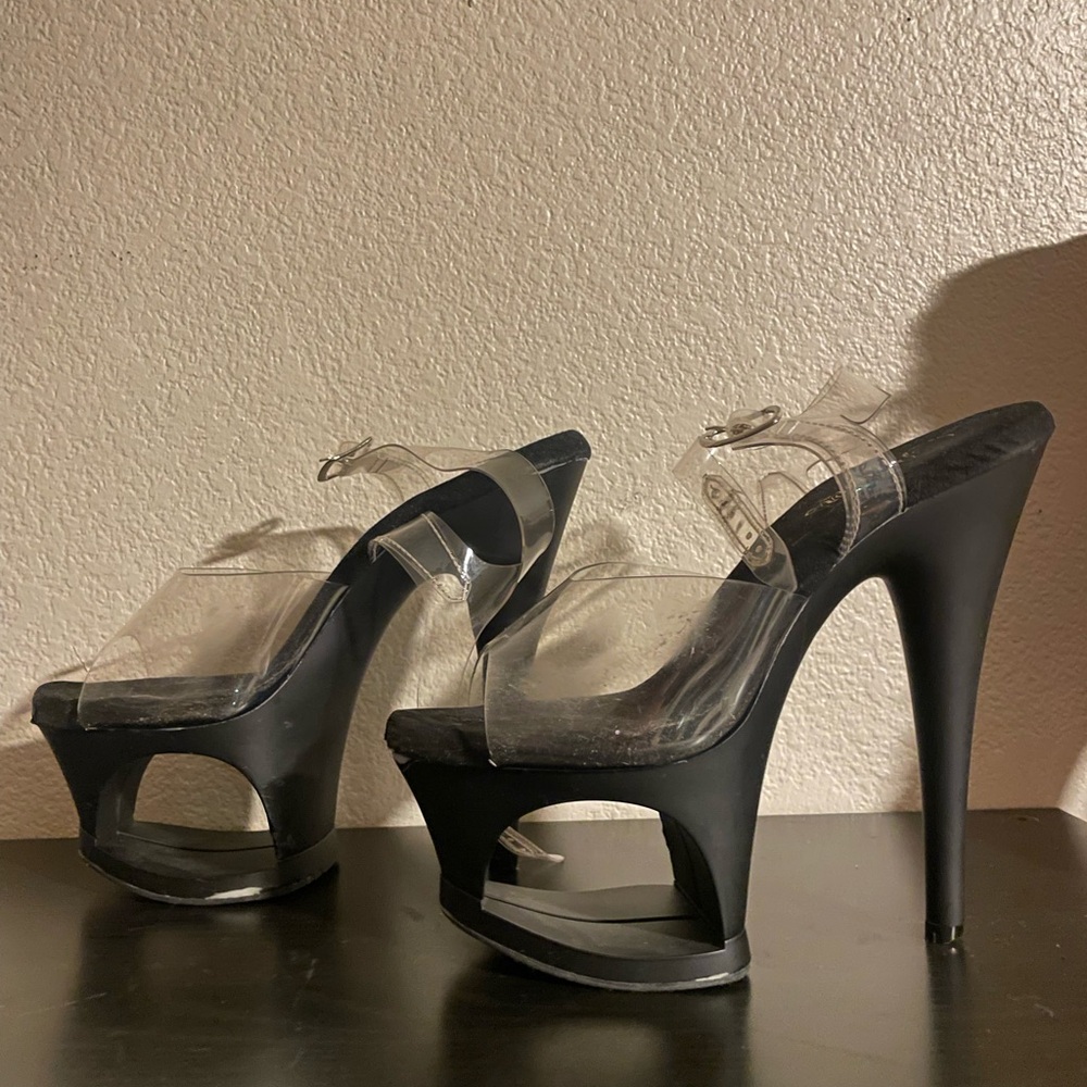 Clear and black Pleaser pole dance sandals 7” size 9
